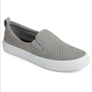 SPERRY TOP-SIDER LEATHER GREY SLIP-ONS - WOMEN